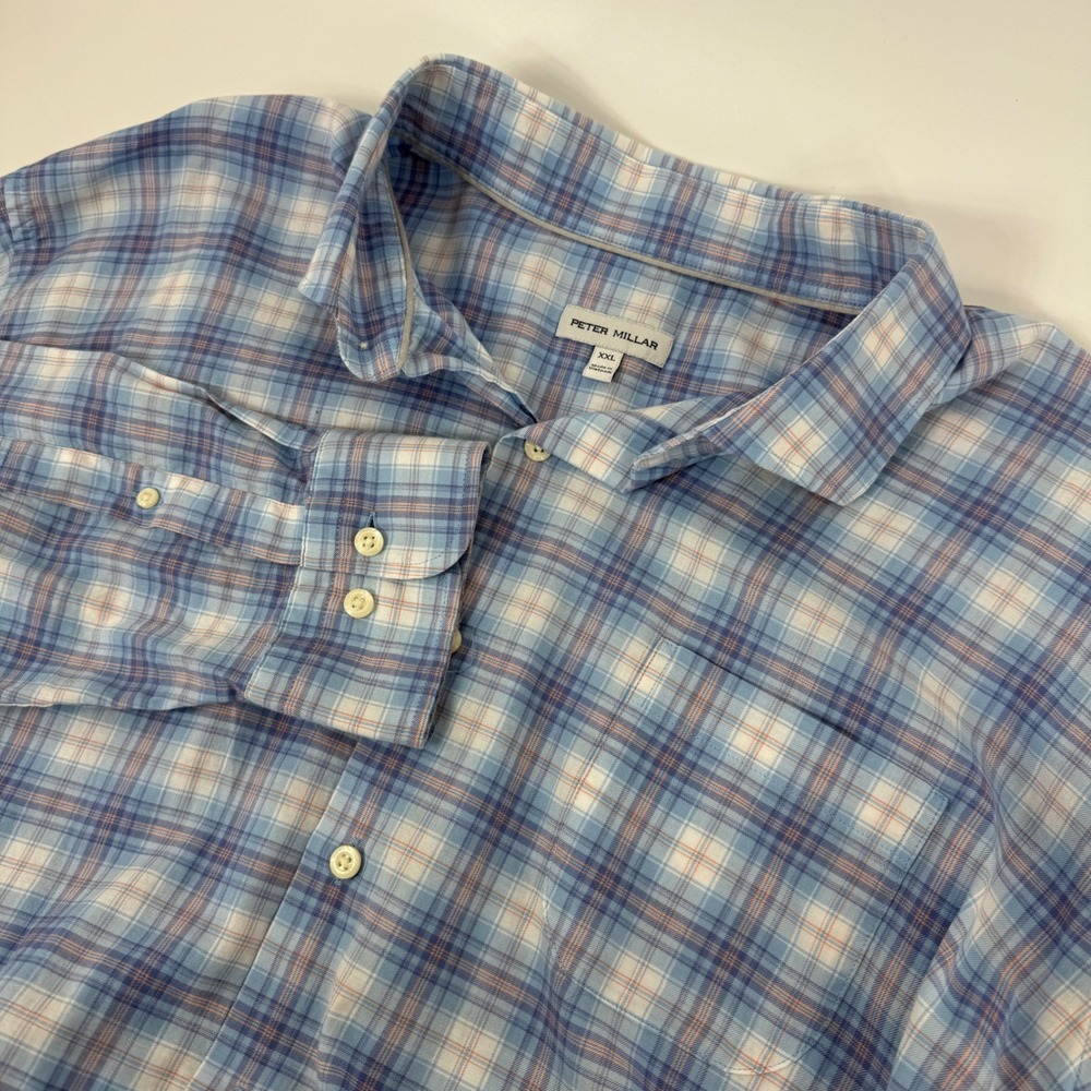 Peter Millar Mens XXL Blue Plaid check Long Sleeve Button Down‎ Shirt